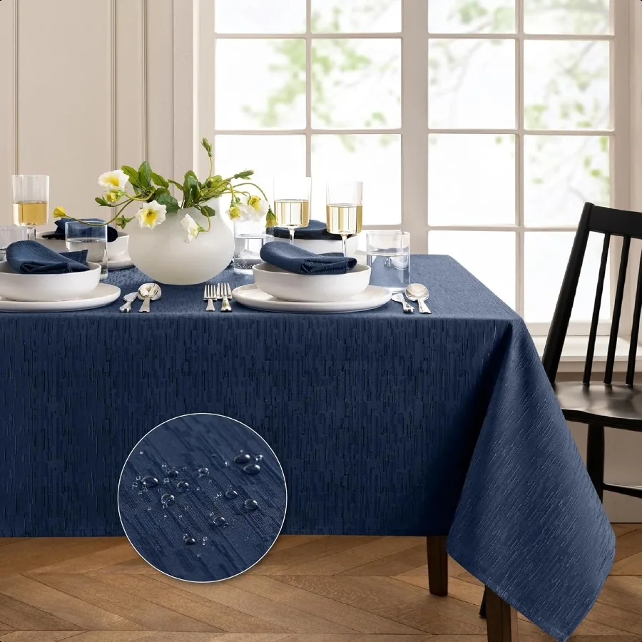 

Home Fashions Continental Solid Texture Water Stain Wrinkle Resistant Tablecloth 60X120 Rec Navy