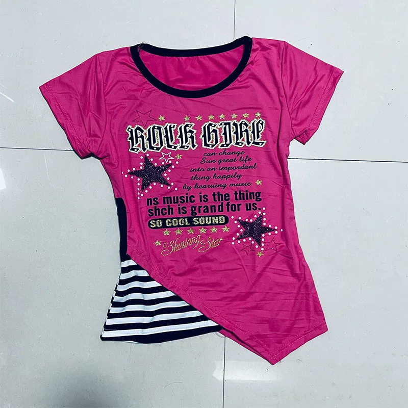 

Printed Letter T-Shirt 2025 Summer American Loose Vintage Streetwear 2000S Y2K Patchwork Stripe O-Neck Short Sleeve Tees