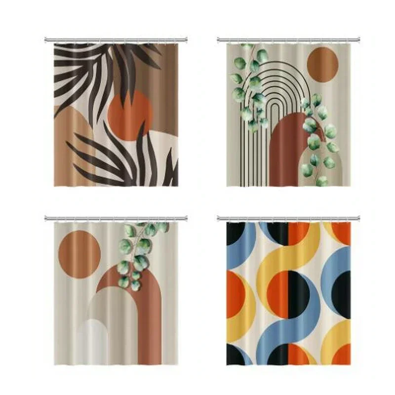 Nordic Wind Abstract Art Boho Shower Curtain Waterproof Polyester Bath Curtain Morandi Color Block Curtains For Bathroom Decor