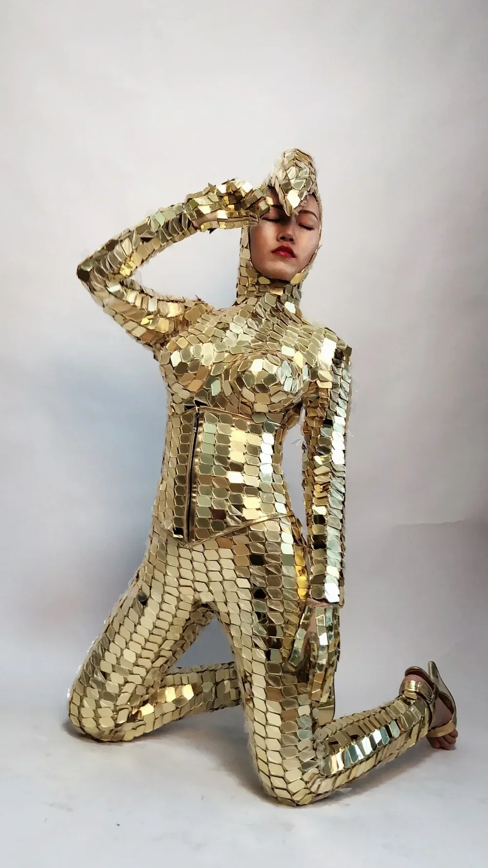 Woman Gold Mirror costume jumpsuit club party Mirror Suit Ladies gogo clubwear nightlife clothing dance dress performance