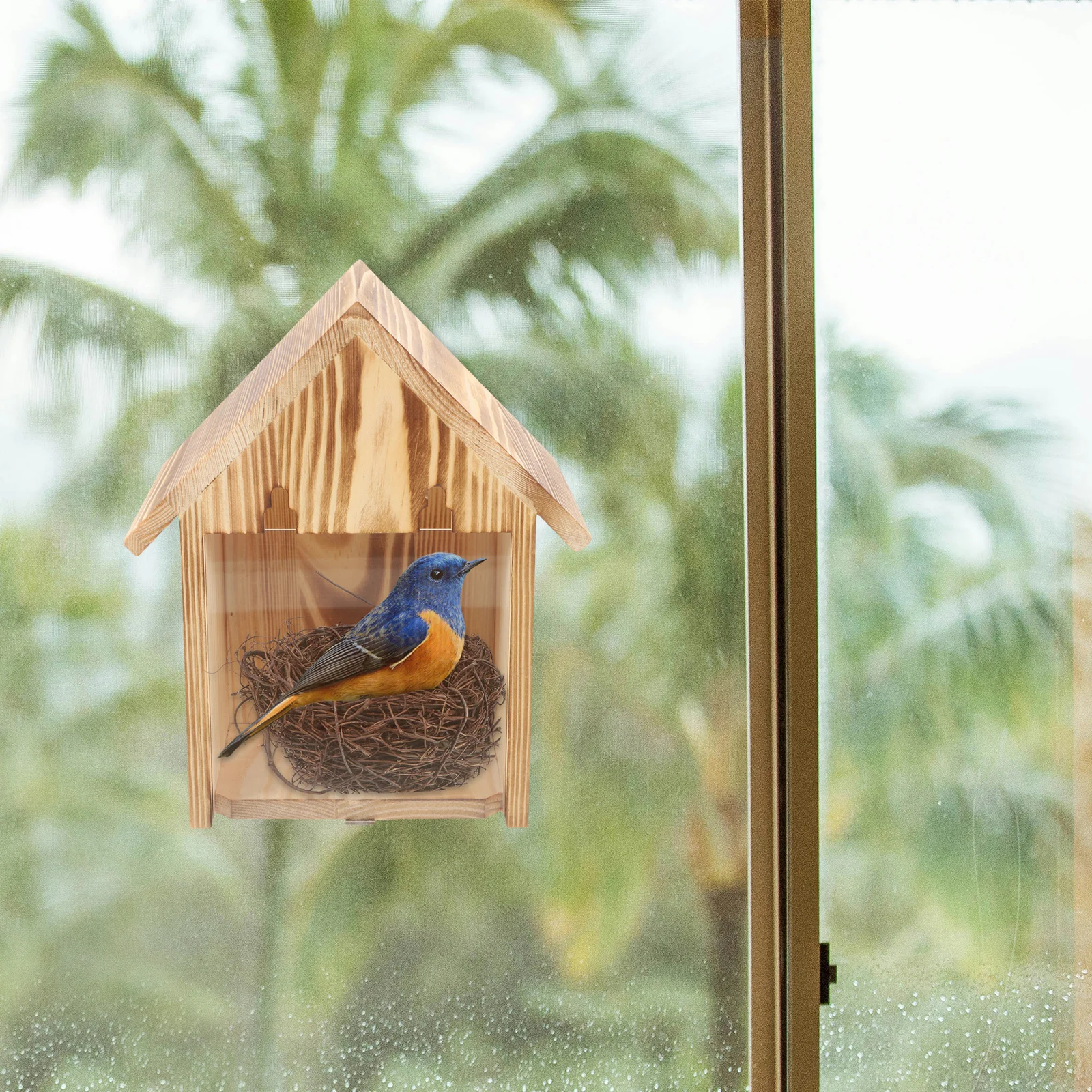 

Wooden Hanging Outdoor Birdhouse with Transparent Window for Bird Nest Observation Garden Patio Hanging Bird Wooden