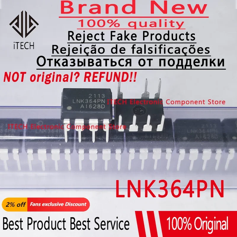 10 pçs/lote Original LNK364PN LNK364P LNK364 DIP-7 Conversor AC/DC 100% Novo e Genuíno