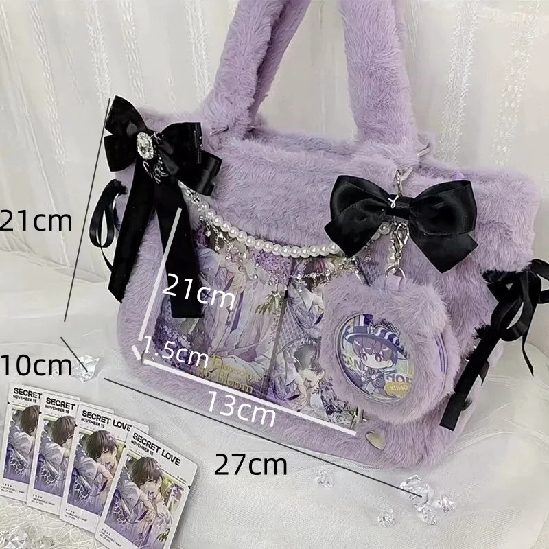 Transparent Pocket Japanese Plush Pain Bags 3D Black Bows Y2k Square Ita Bags High Capacity Harajuku Shoulder Bags Girls Gifts