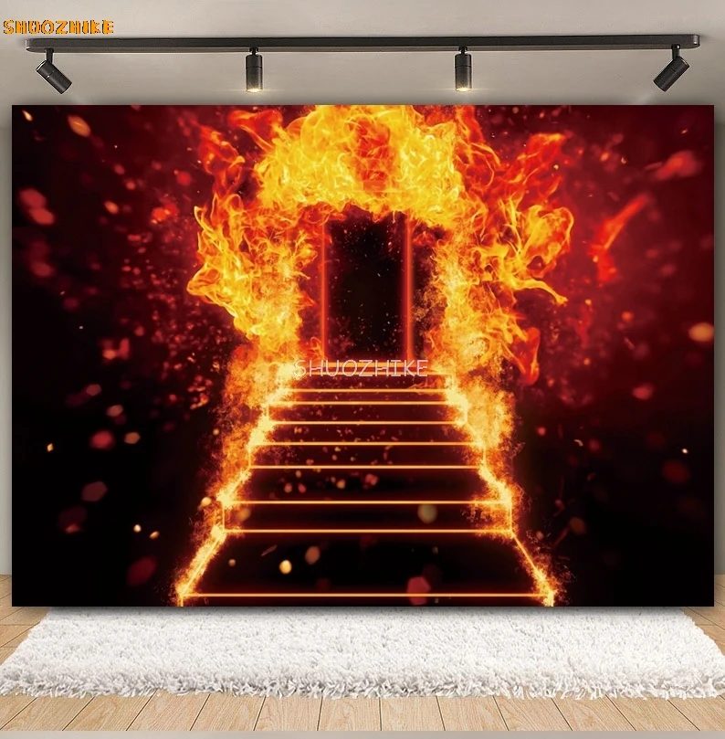 Hell Gate Hellfire Halloween Backdrop Horror Hell Flame Gate Grim Reaper Halloween Party Photography Background Photo Studio