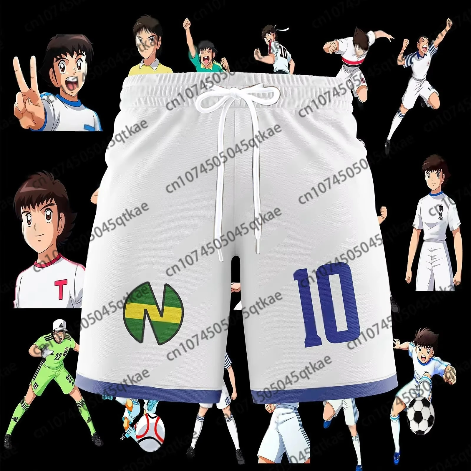Uniforme da Equipe de Futebol Captain Tsubasa Nansheng Olive Benji Calças de Praia Roupas de Verão Calções Casuais Masculinos de Praia