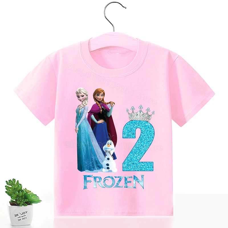 Disney Frozen Birthday Clothing for Girls Princess Number T Shirt Anna Elsa Pattern T-shirt Baby Girl Tee Tops Cartoon Clothes