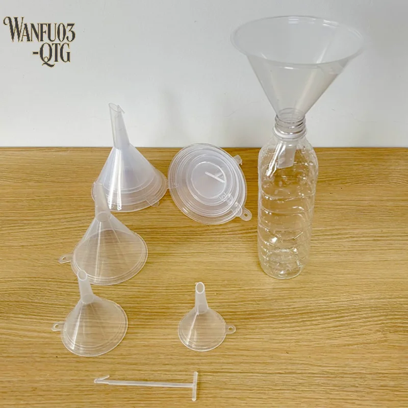 New 4Pcs Plastic Transparent Reusable Clear Plastic Funnel Set Lab PP Funnels Kitchen Funnel Lab Bottles Essential Oils