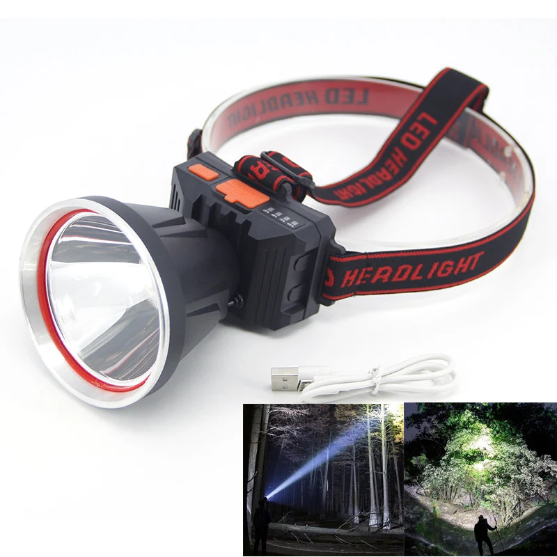 Rechargeable Big USB Miner Lamp powerful LED Headlamp headlight head torch white light Working for Camping Fishing Outdoor