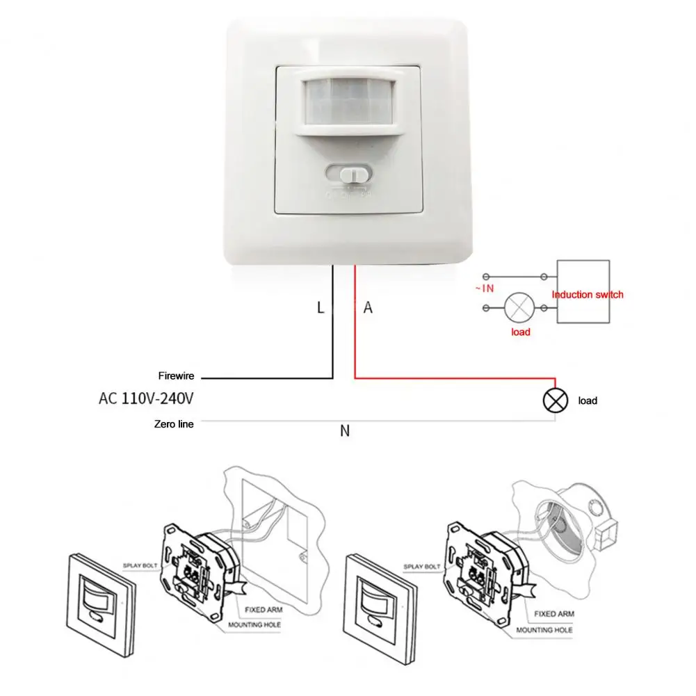 Flame Light Switch Flame Pir Sensor Wall Light Switch with Wide Sensing Angle No Neutral Ideal for Motion Detection Lamp Switch