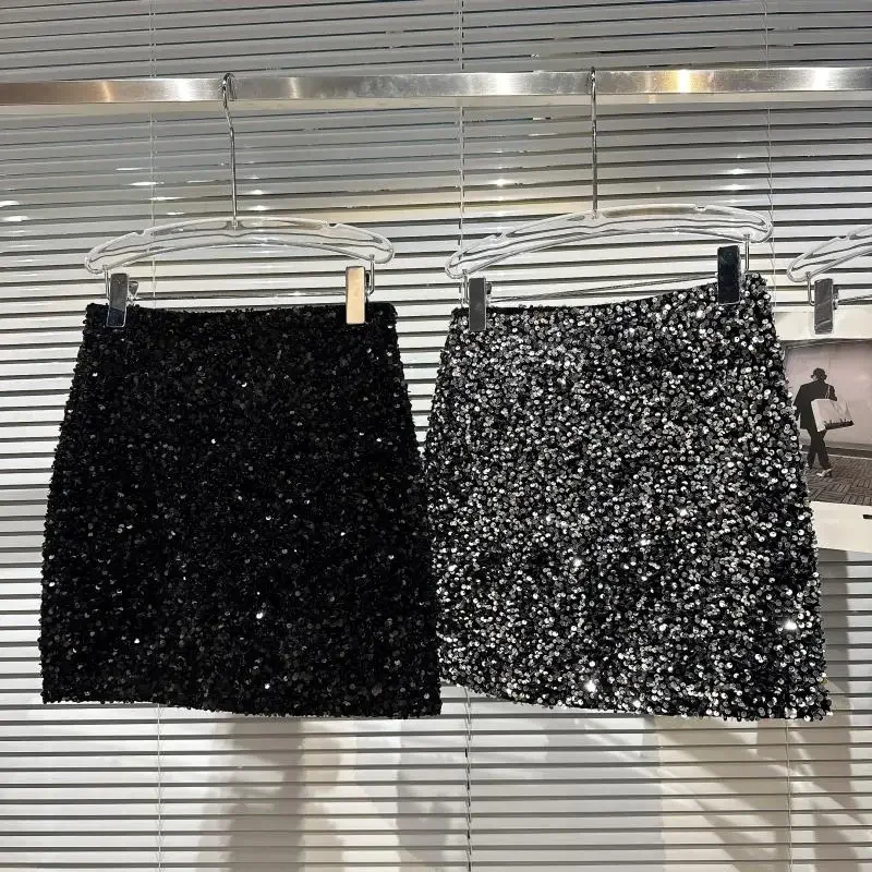 Hot Girl Short Skirt 2024 Autumn New Hot Girl Celebrity Nightclub Full-body Sequined Shiny Hip-covering Skirt Short Skirt