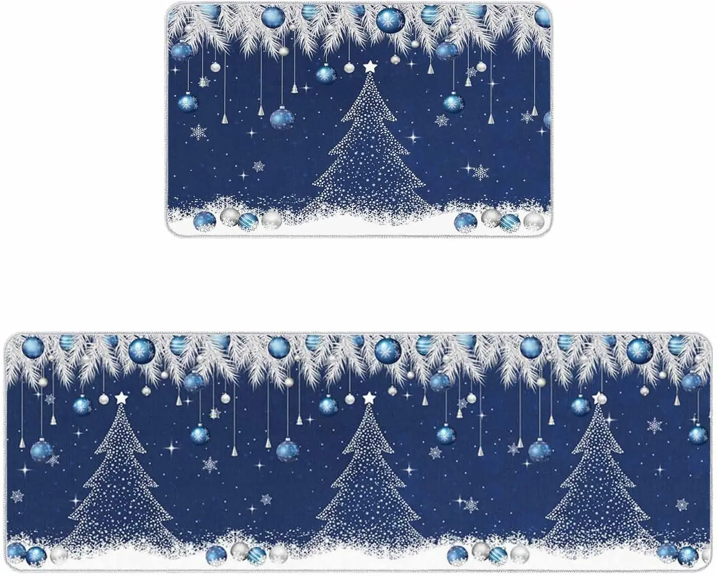 Christmas Snowflake Xmas Tree Pine Needle Balls Kitchen Mat Decor Non-Slip Corridor Balcony Rugs Bathroom Door Mat Xmas Decor