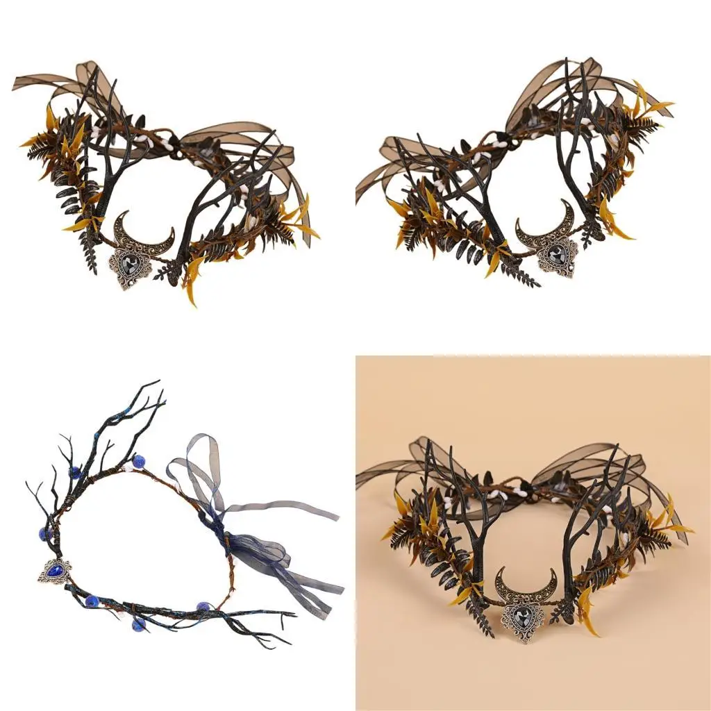 

652F Natural Elf Forest Theme Headpiece With Realistic And Plastic Grass For Outdoor Party Photography Costume Props