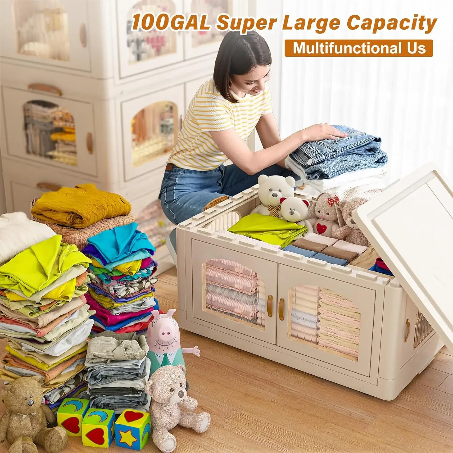 100GAL Storage Bins with Lids Large Stackable  Bins  Storage Plastic Drawer  for Bedroom Office Kitchen School storage boxes