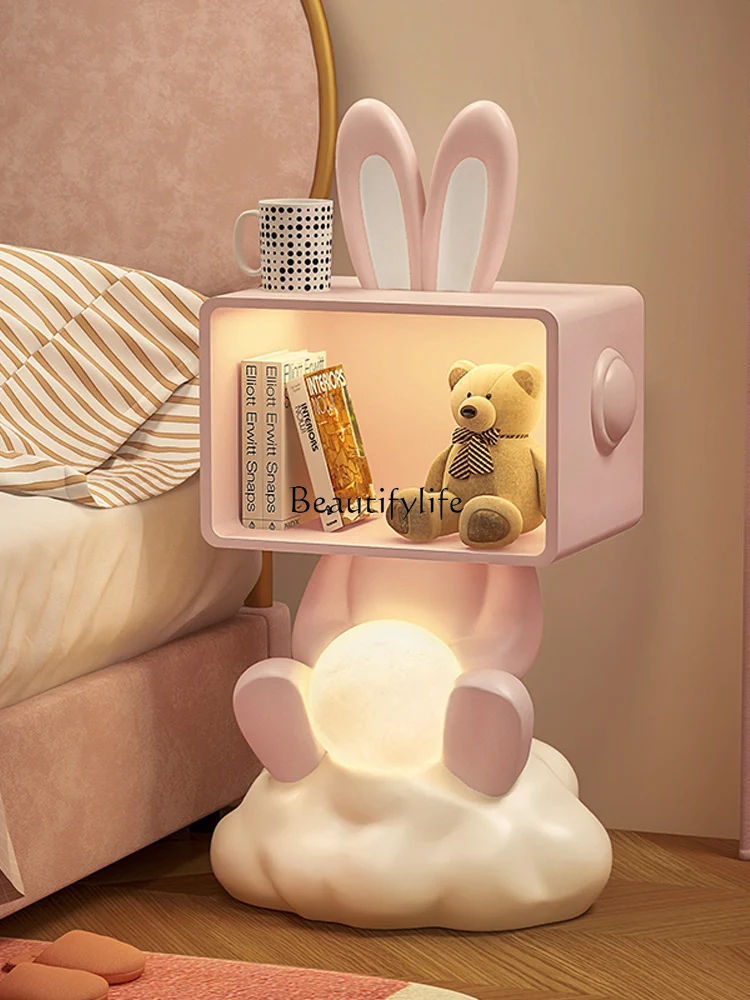 Creative Bedside Table Small Storage Table Lamp Bunny Girl Bedroom Cartoon Cute Modern Simple