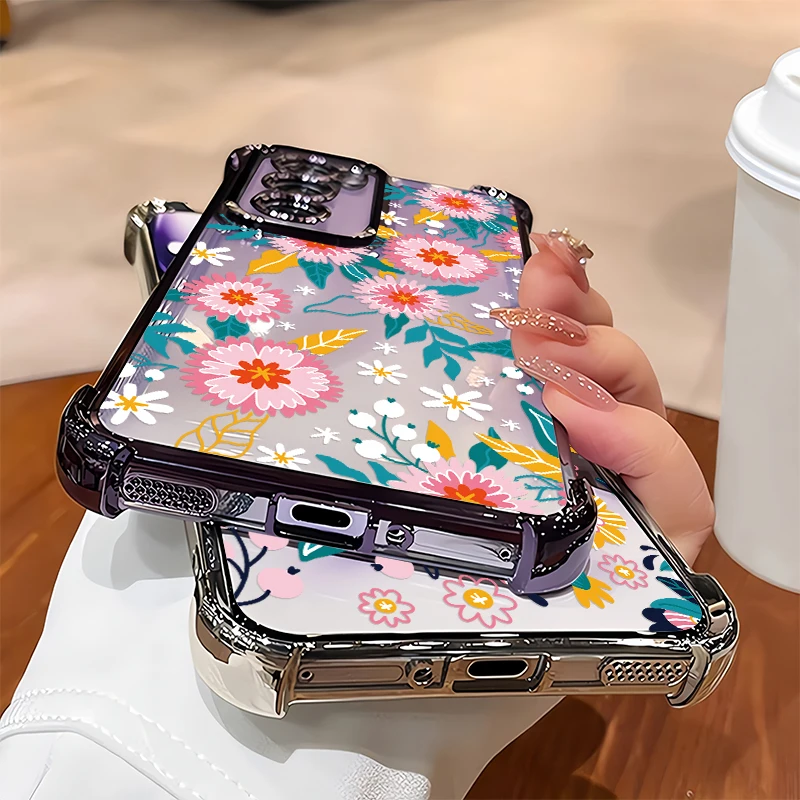 Pattern Flowers Phone Case For Motorola Edge 50 60 70 Fusion Moto G40 G24 G06 G77 G60 Fashion Plating Shockproof TPU Cover view 4
