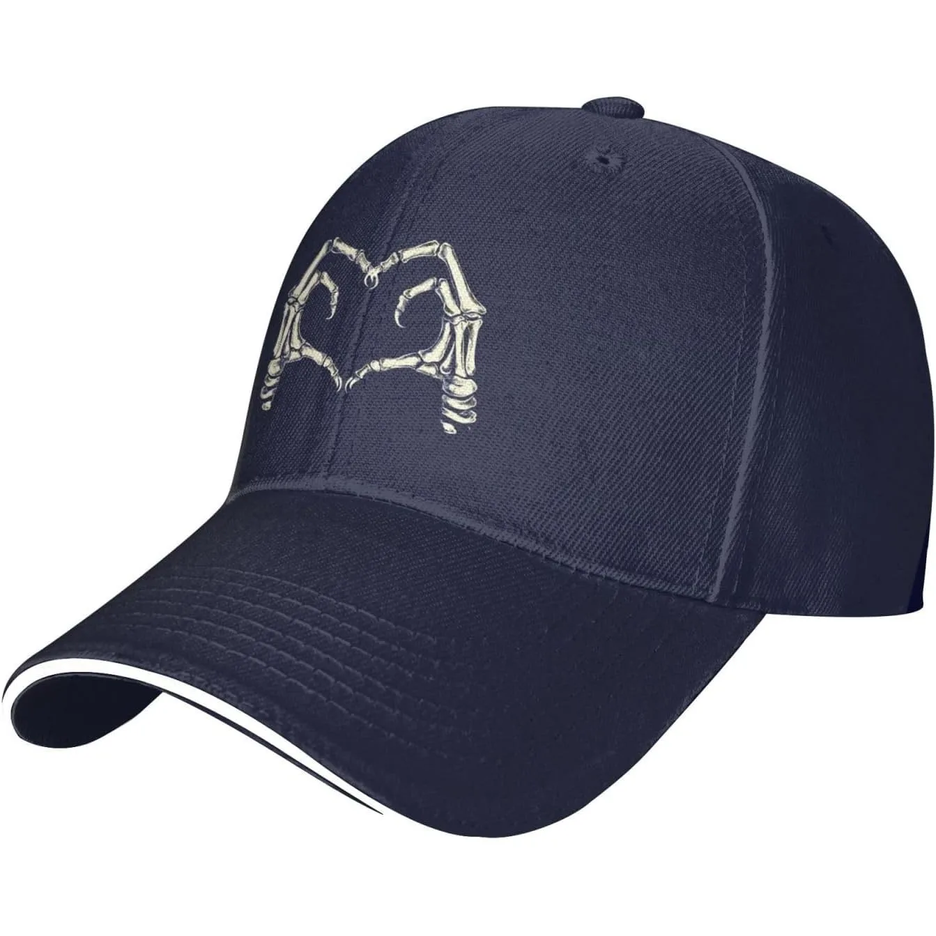 Unisex Adult Baseball Caps, Adjustable Sandwich Cap Skeleton Hands Print Hip Hop Hats Fishing Hat