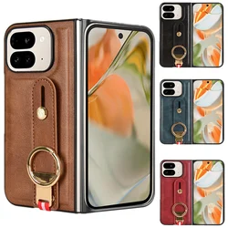 Luxury Wristband Leather Stand Case for Google Pixel 10 9 Pro Fold Cover Foldable With Ring Opener Hook Coque Fundas Capa
