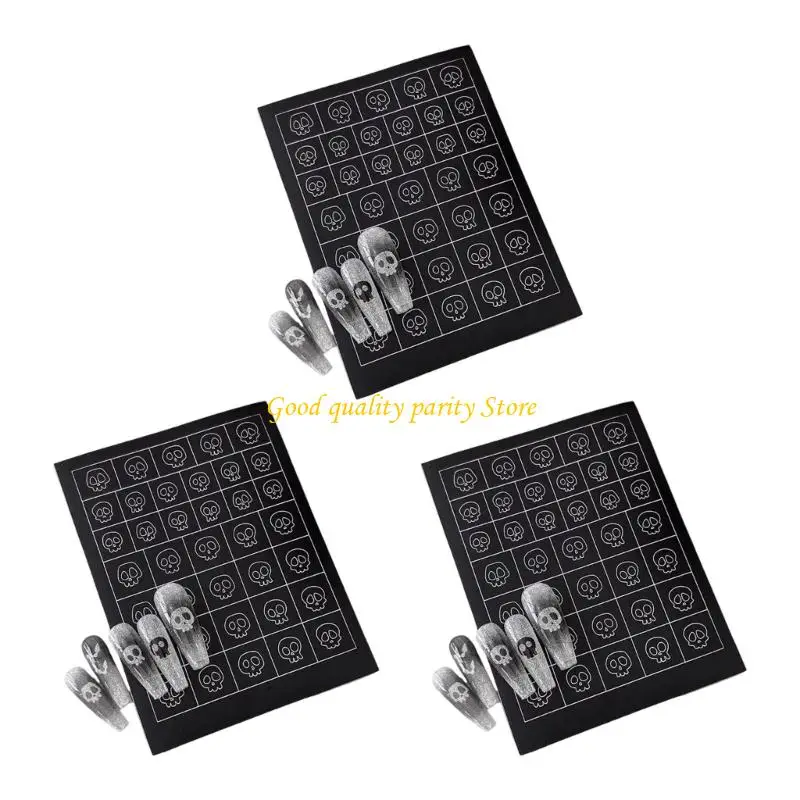 M4YA สติ๊กเกอร์ติดเล็บฮาโลวีน Spooky Skeleton สติกเกอร์เล็บสำหรับนักปาร์ตี้ ใช้งานง่าย