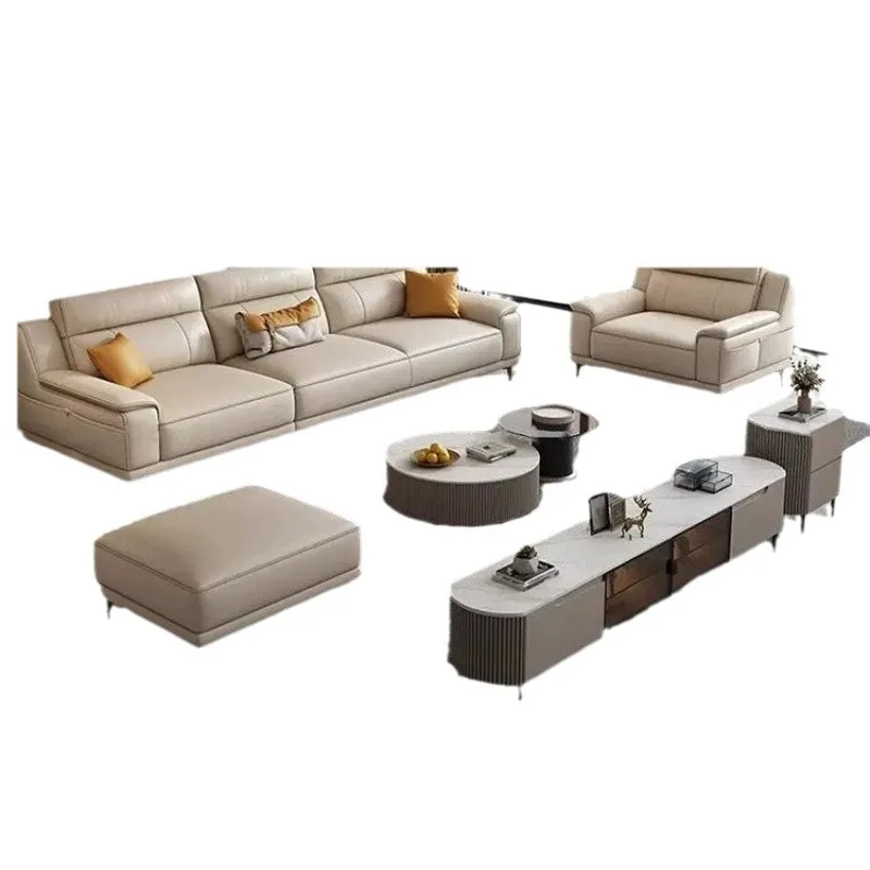 

Современная гостиная, полная комбинированная мебель, заводская кожа Фошань, импортная однослойная воловья кожа