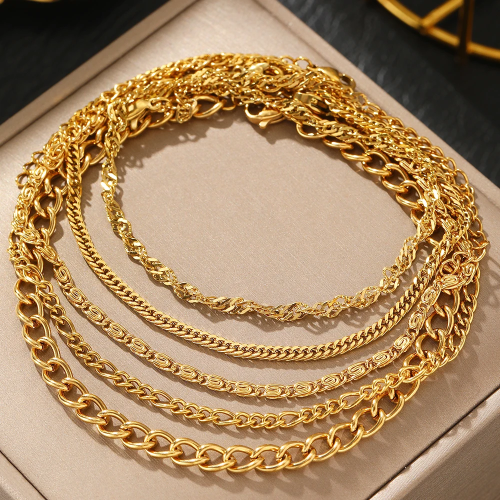 Stainless Steel 4-Piece Set Of Exquisite Simple Fashion Anklet Female Multi-Layer Stacked Wear Cuban Chain Jewelry Accessories