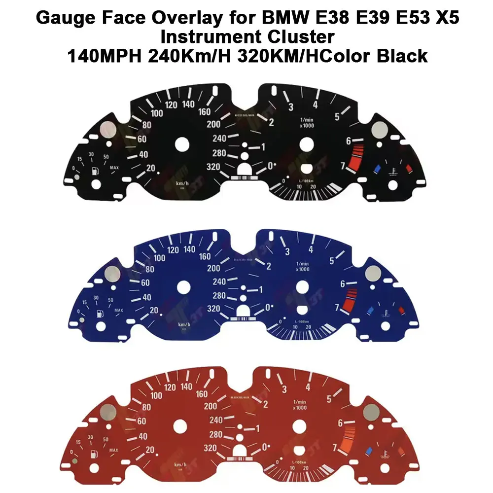 

Gauge Face Overlay for BMW E38 E39 E53 X5 Instrument Cluster 140MPH 240km/h 320KM/H