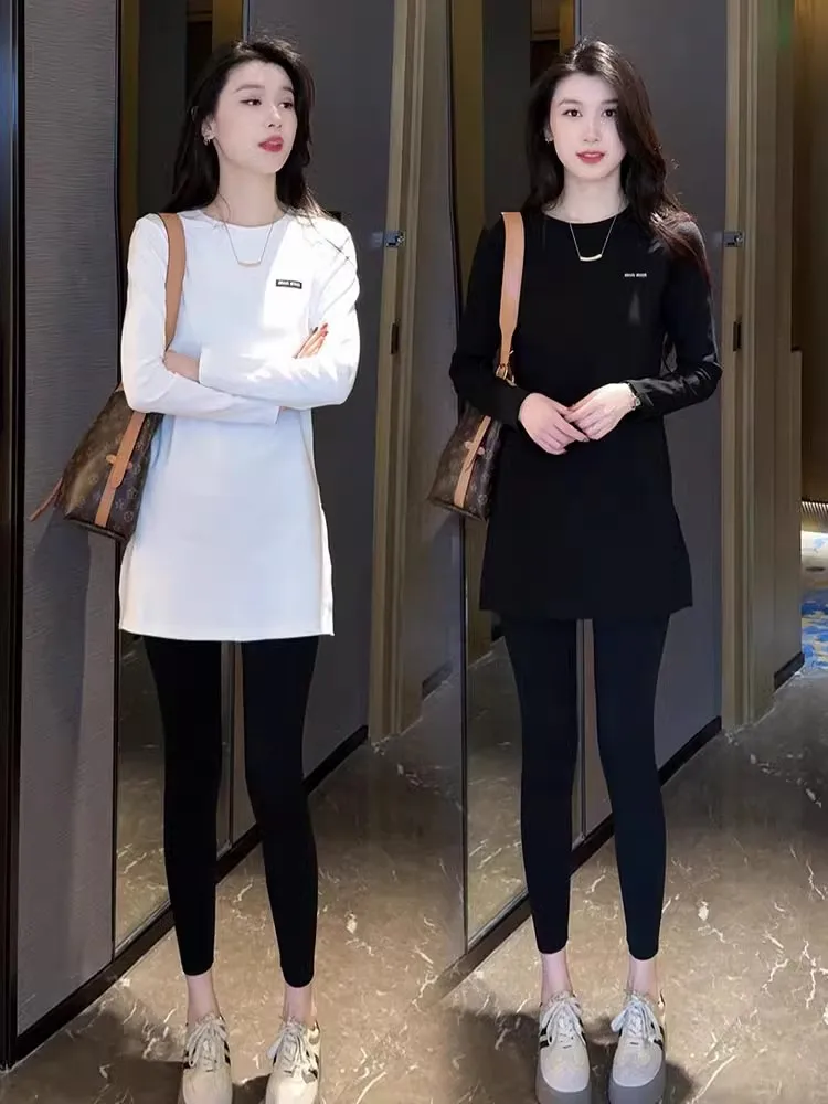 

Slimming round Ne Midi Length Long Sve T-irt Spring New Sle European Faion Casual Loose Fit Women's Top