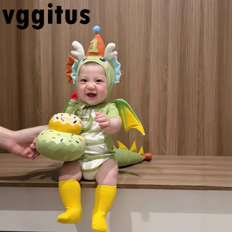 

Новый летний праздничный наряд для младенцев, боди для маленьких девочек и мальчиков с костюмом дракона, комбинезон для новорожденных на первый день рождения B8151
