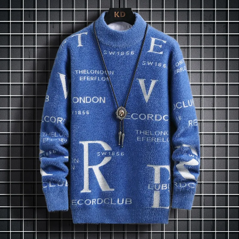 

New Men's Blue Pullover Sweater American Classic Men's Black Sweater Color Blocked Warm Top Fashionable Men's Clothing 2025 New