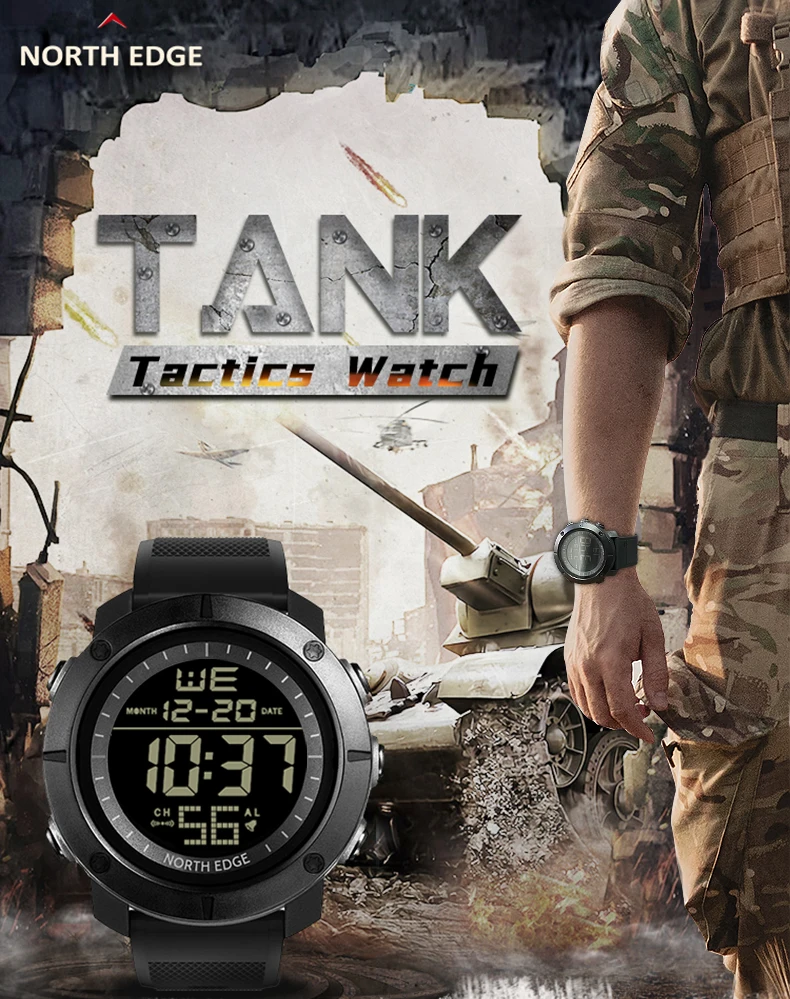 NORTH EDGE Herren Digitaluhren Armee Militär Weltzeit Alarm Sport Stoppuhr Für Männer Wasserdicht 50 Mt Armbanduhr 2022 Relogios – Detail 1