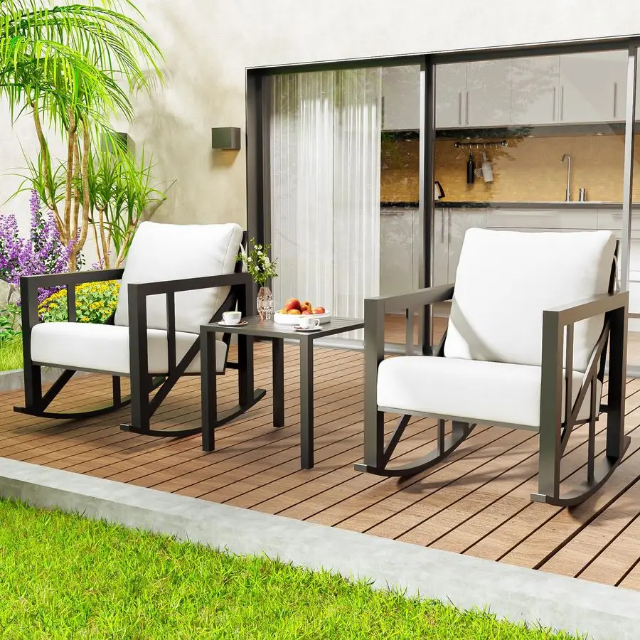 

Набор-бистро-качалка из 3 предметов, металлический набор мебели для уличного патио с 2 качалами и 1 столом, набор для бесед на патио с толстой Cu