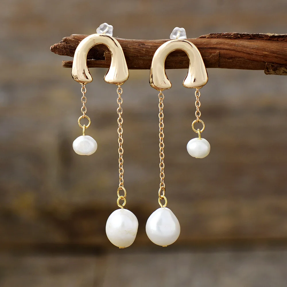 

New Classy Women Freshwater Pearl Natural Stones Dangling Stud Earrings Party Elegant Designer Jewelry Anniversary Gifts