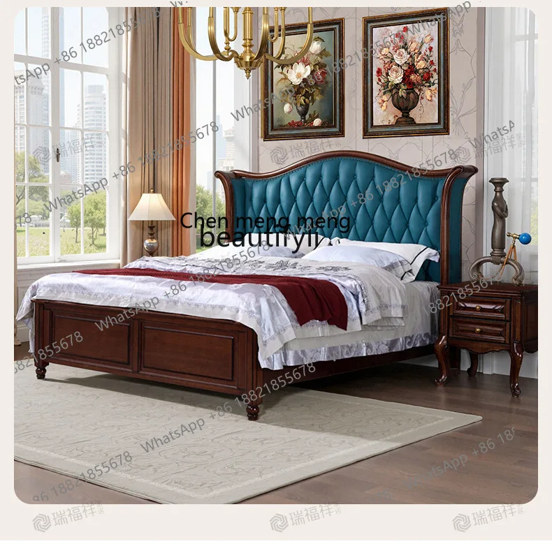 X Mahogany American solid wood bed double bed master bedroom, retro soft bag, wedding bed