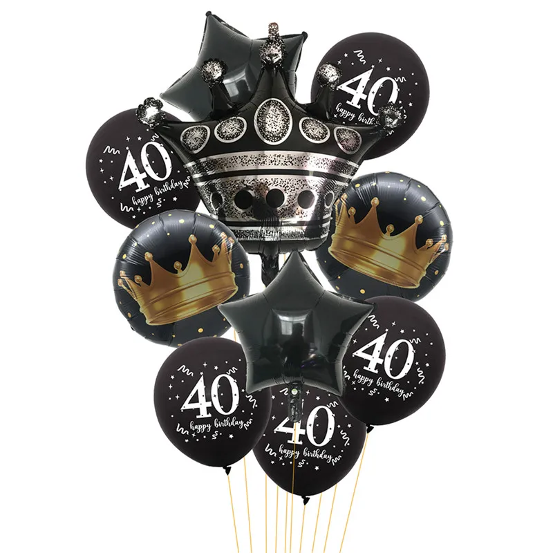 Black Gold 30 40 50 60 Year Old Latex Crown Balloons Adult 30th 40th Happy Birthday Anniversary Party Celebration Decor Supplies