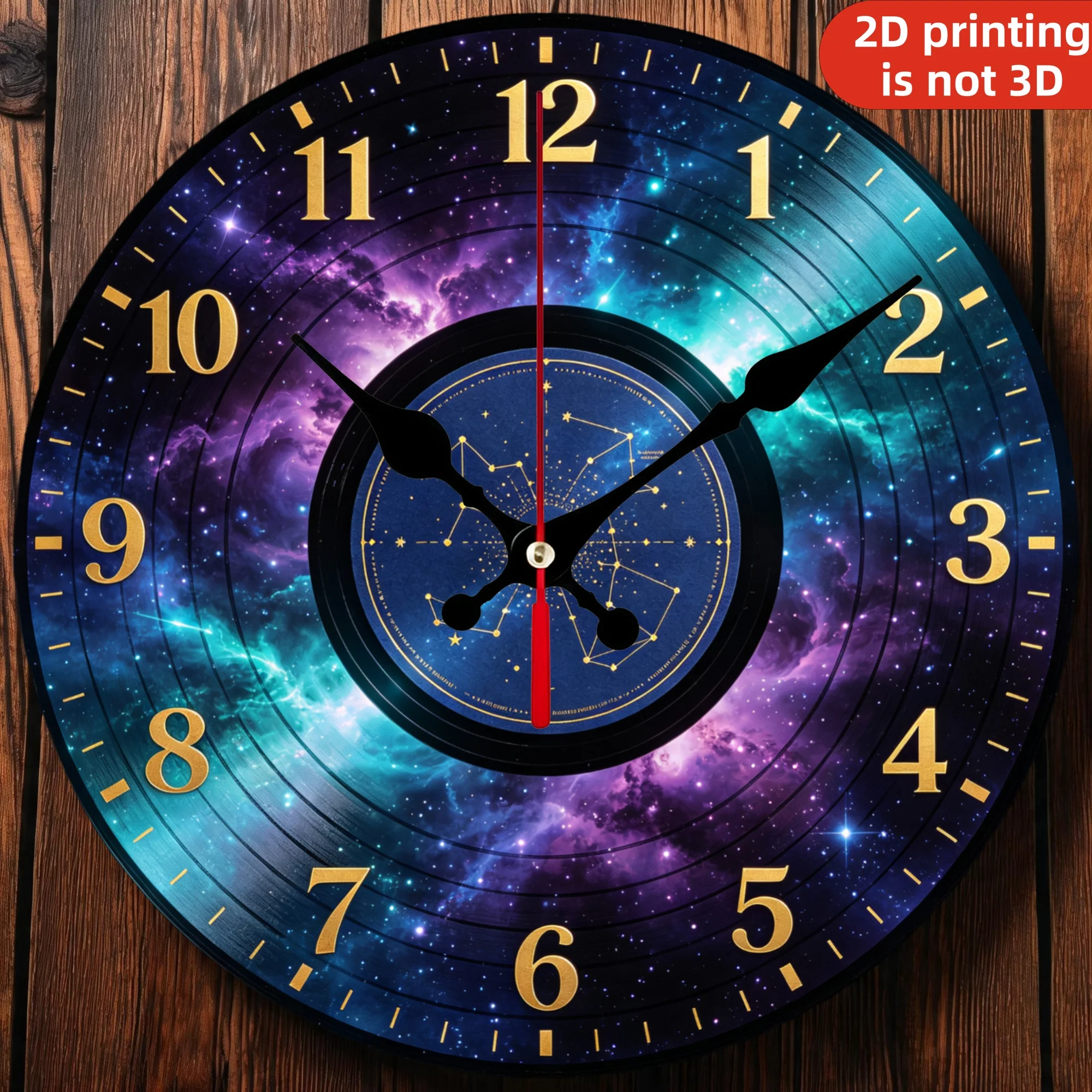 Celestial Galaxy Constellation Wooden Wall Clock, 10/12 Inch Round Wood Clock, Silent Non Ticking Quartz Movement, Space Nebula Astronomy Decor