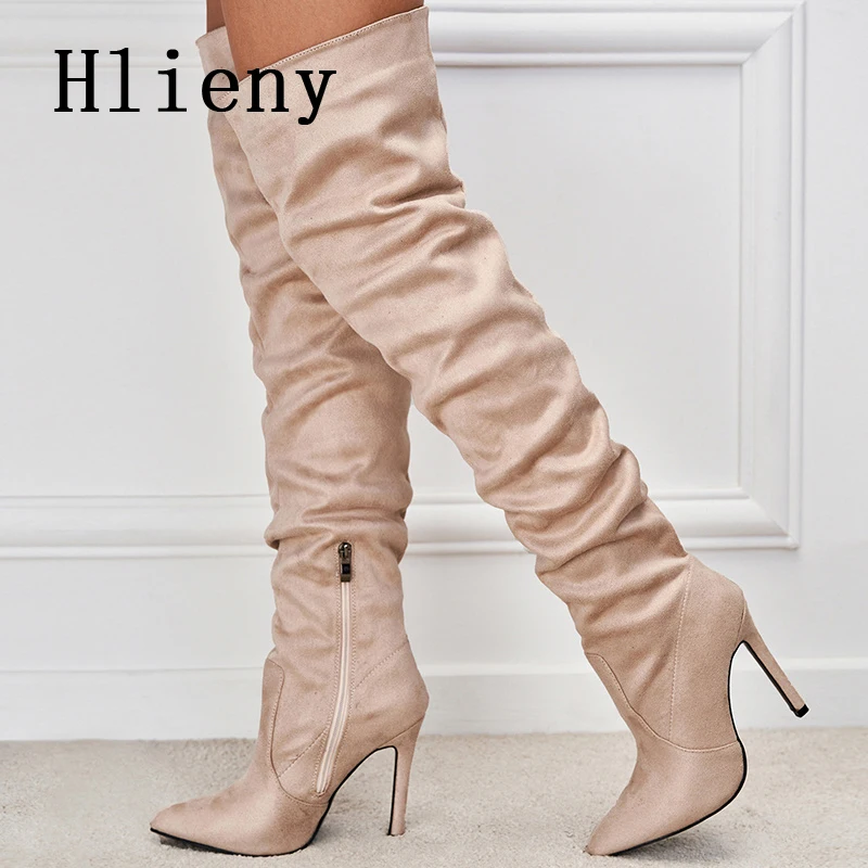 

Hlieny 2024 New Sexy Pointed Toe Thigh High Over The Knee Boots Women Winter Black Heels Fashion Zip Ladies Long Shoes Booties