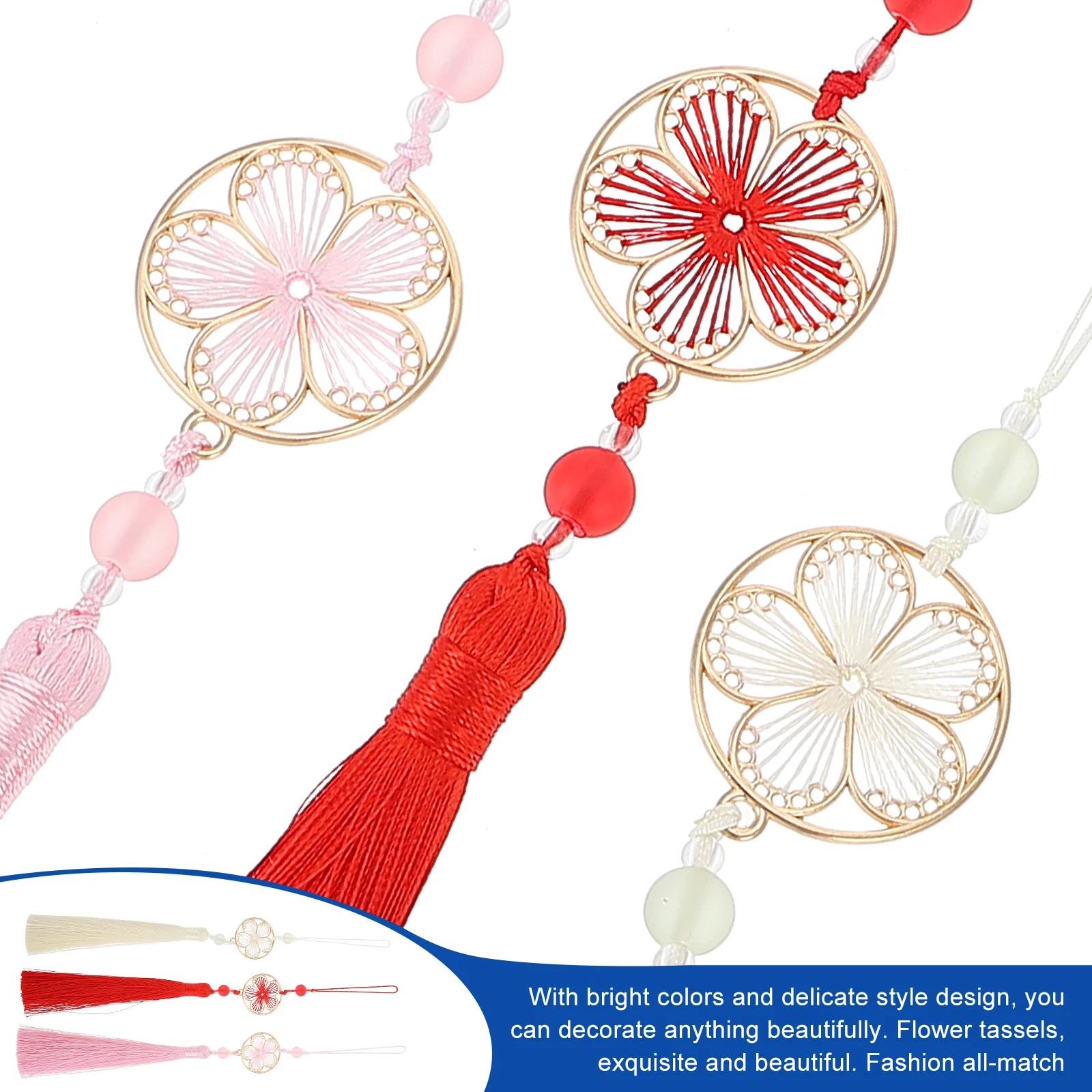 3pcs Flower Tassel Pendant Bookmark Hanging Decorative DIY Chinese Costume Vintage naments Delicate Accessories