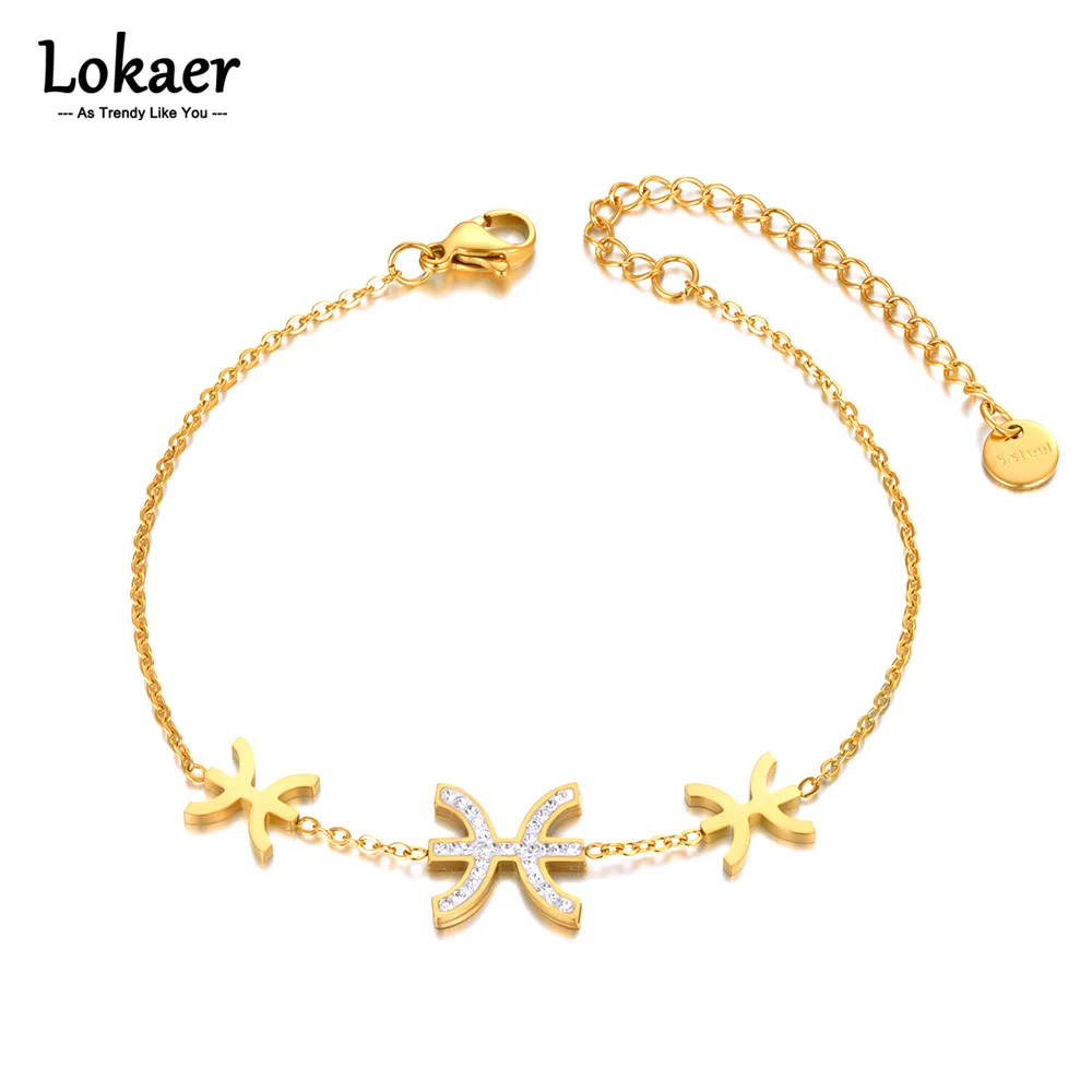 Lokaer Stainless Steel Geometric Rhinestone Charm Bracelets For Women 18K Gold Plated Jewelry Bijoux Accessories pulseras B23054