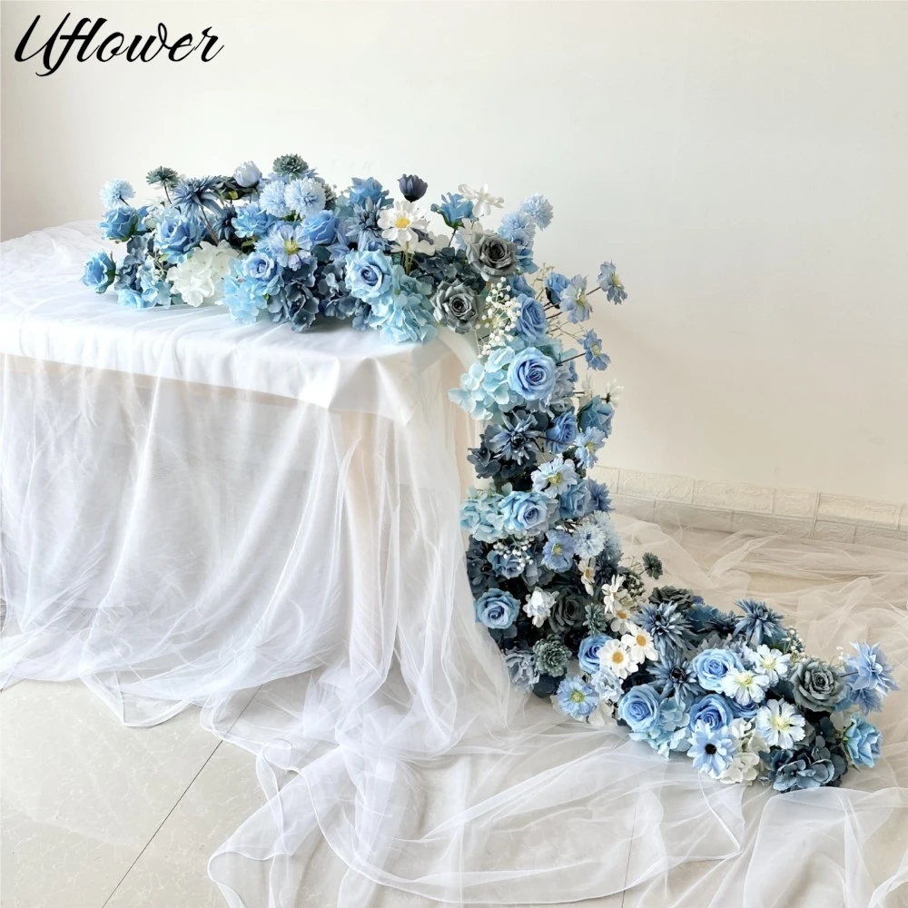 

Uflower 200 см голубая роза гортензия искусственный цветок ряд свадебный фон центральная часть стола цветок Настенный декор вечерние сцена цветочный