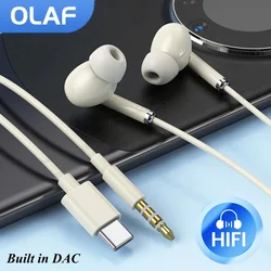 OLAF Wired Earphones Type-C Handsfree 3.5mm In-Ear Cable Headphones With Mic Earbuds Gaming Headset For iPhone 15 Samsung s22