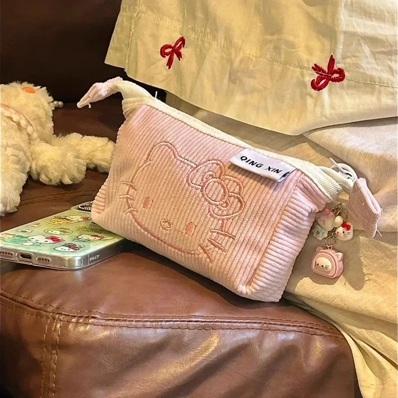 

new Kawaii Hello Kitty Pencil Case Anime Cute Cartoon Large Capacity Student Desktop Stationery Storage Bag Pen Makeup Bag