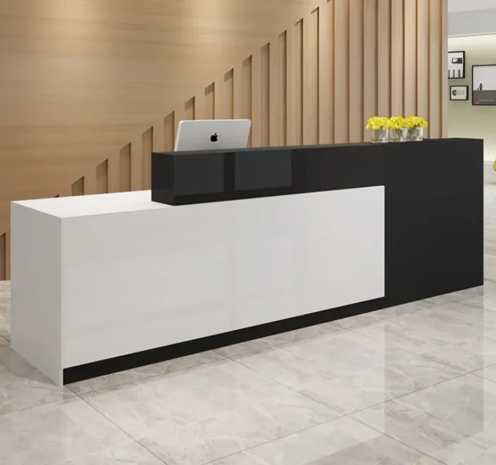 Panel Standard Size L Shape Counter Modern Office Reception Desk High Quality Aluminum Frame Glass Salon Used Standing White GUA