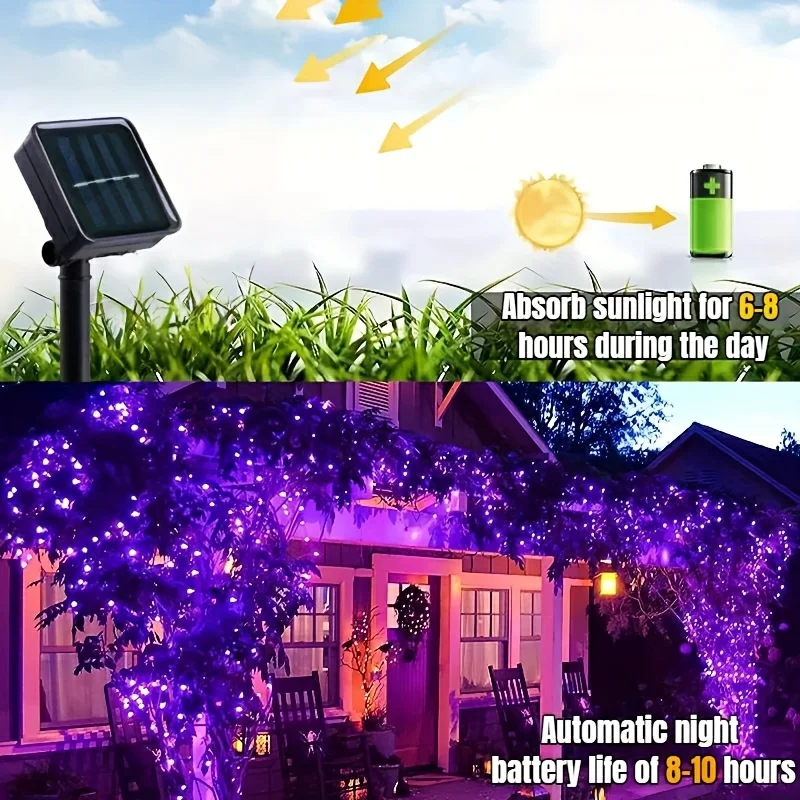LED Solar Starry Sky String Lights 8 Modes Solar Light String for Outdoor Yard Garden Party Halloween Christmas Decorations