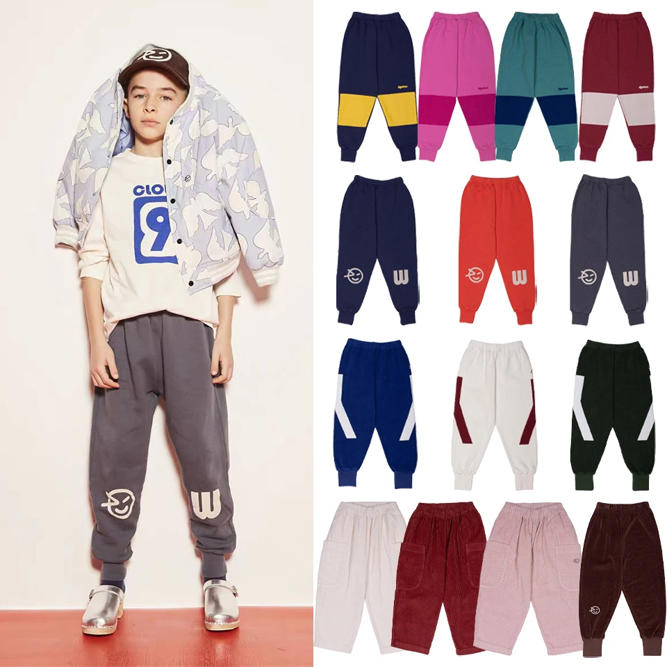 2024 Autumn WYN Children Clothes Set Boys Patchwork Pants Girls Plush Print Sweatpants Baby Kids Sporty Trousers Child Outfit