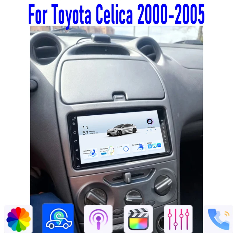 

GPS 7" For Toyota Celica 2000-2005 Apple Carplay Android 15 Car Stereo Radio Wireless Reversing Image Camera Navi 4GB-64GB WIFI
