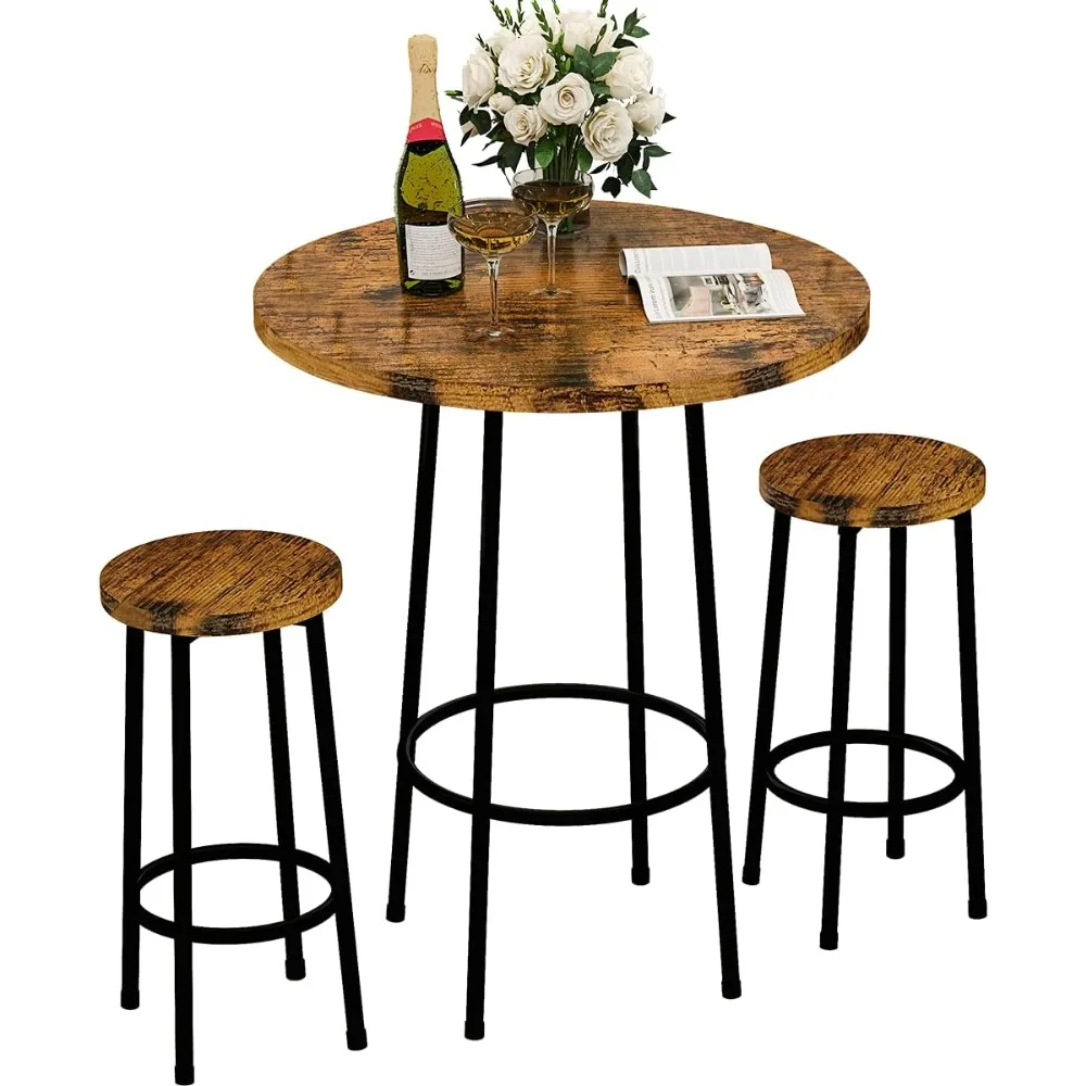 

3 Piece Pub Dining Set, Modern Round bar Table and Stools for 2 Kitchen Counter Height Wood Top Bistro Easy Assemble