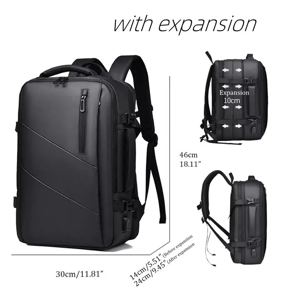 Large Capacity Business Laptop Backpack with USB Port Expandable Men Travel Backpacks Waterproof Multi Pocket Computer Bag