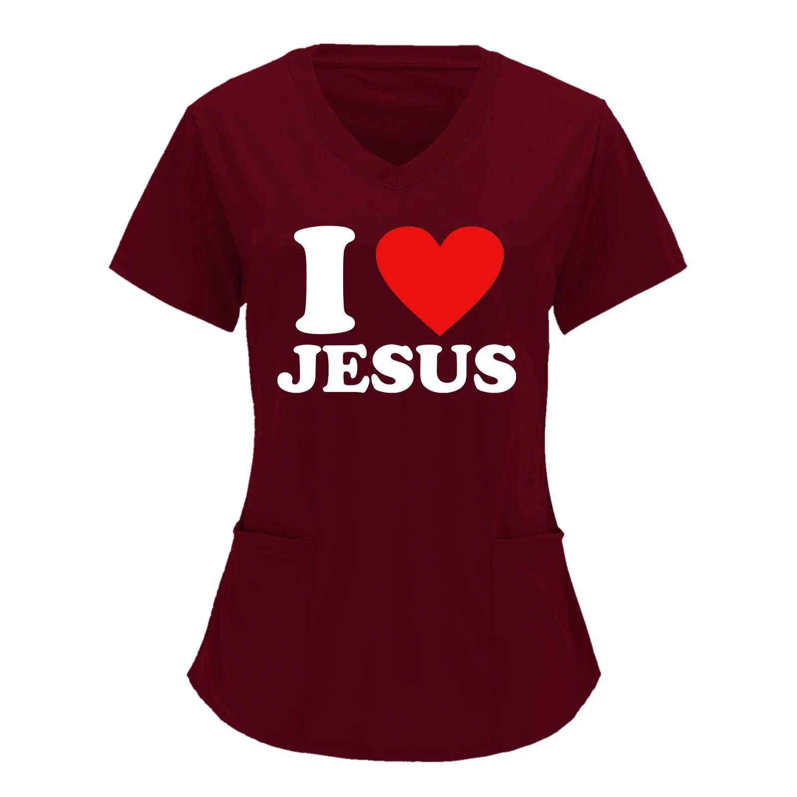 I Love Jesus Women T Shirts Nurses Uniform Overalls Pocket Shirt Nursing Medical Healthcare Scrubs Nurse Tops