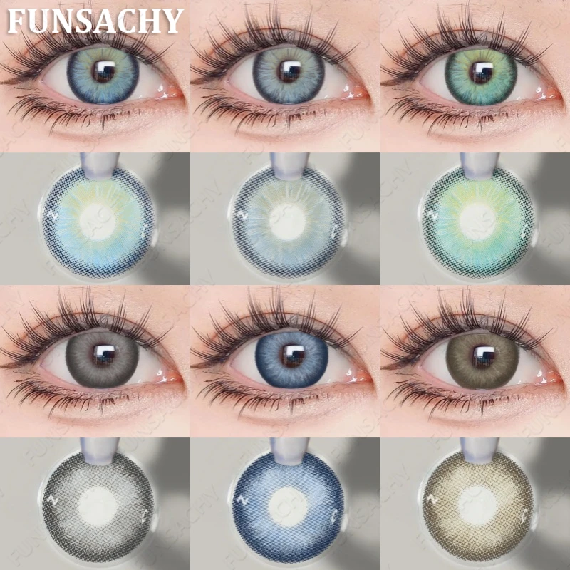 FUNSACHY Neue bunte Kontaktlinsen für Augen, 1 Paar natürliche modische Kontaktlinsen, blau-graue Augenlinse, jährliche Kosmetik, Schüler