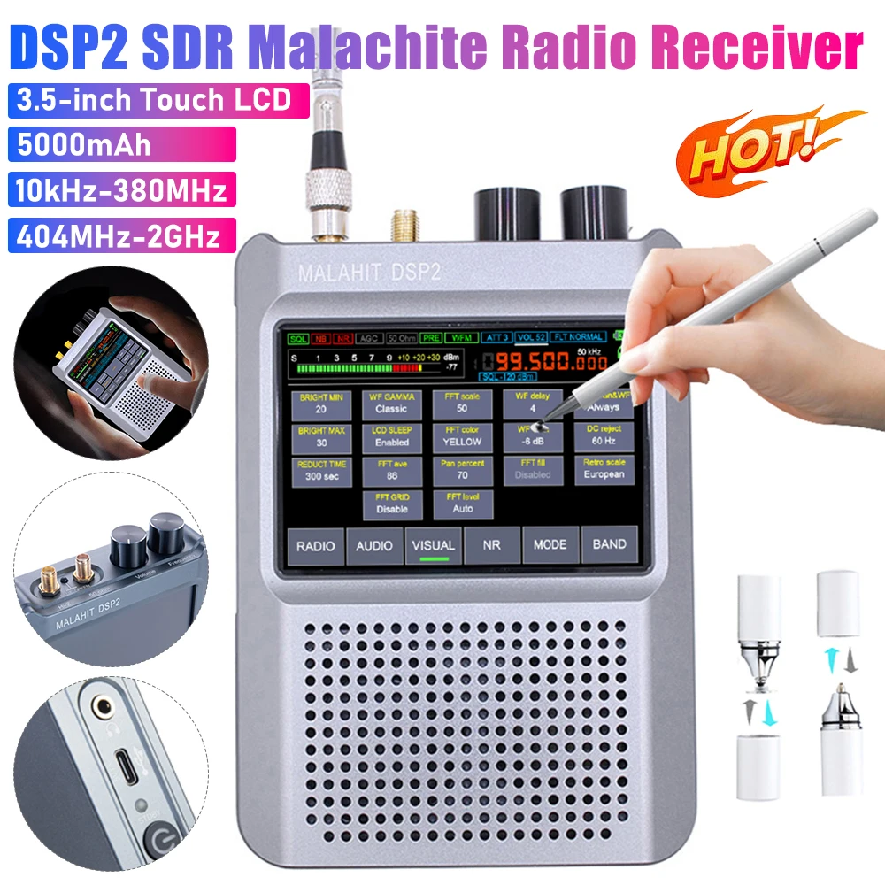 New Malahit-DSP2 SDR Radio Firmware 2.40 Genuine Second Generation Malachite DSP Receiver 5000mAh 10kHz-380MHz 404MHz-2GHz