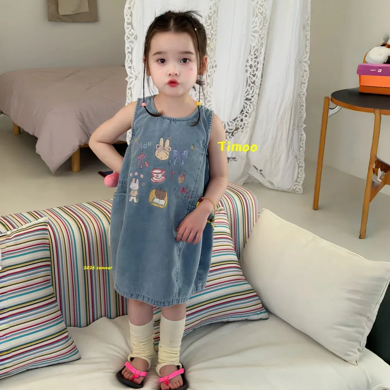 

Children's summer dress new style girls' tank dress thin children's denim dress sleeveless stylish baby dress